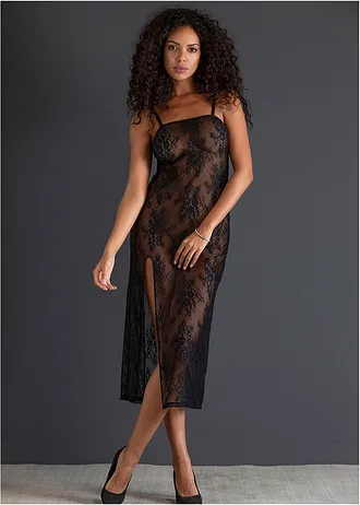 Kanten jurk met afneembare bandjes • zwart • bonprix online shop