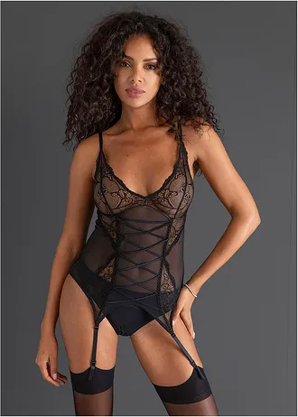 Jarreteltop en slip (2-dlg. set) • zwart • bonprix online shop