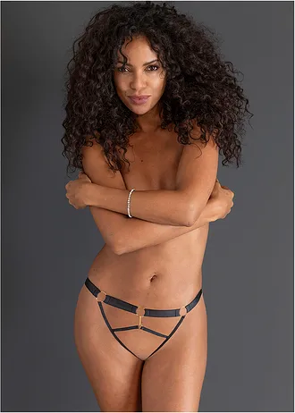 Slip tanga ouvert, Couleur: noir