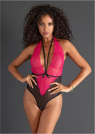 Nyitott stringbody • fekete/sötétpink • bonprix áruház