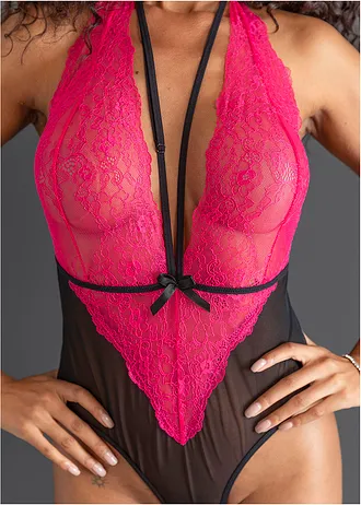 Nyitott stringbody • fekete/sötétpink • bonprix áruház