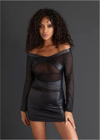 Šaty s mokrým vzhledem, barva: černá