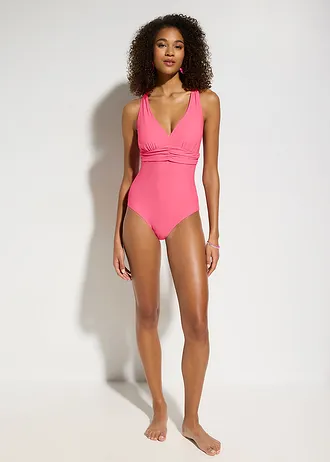 Maillot 1 pièce sculptant à bretelles croisées, maintien léger • prune • Boutique bonprix