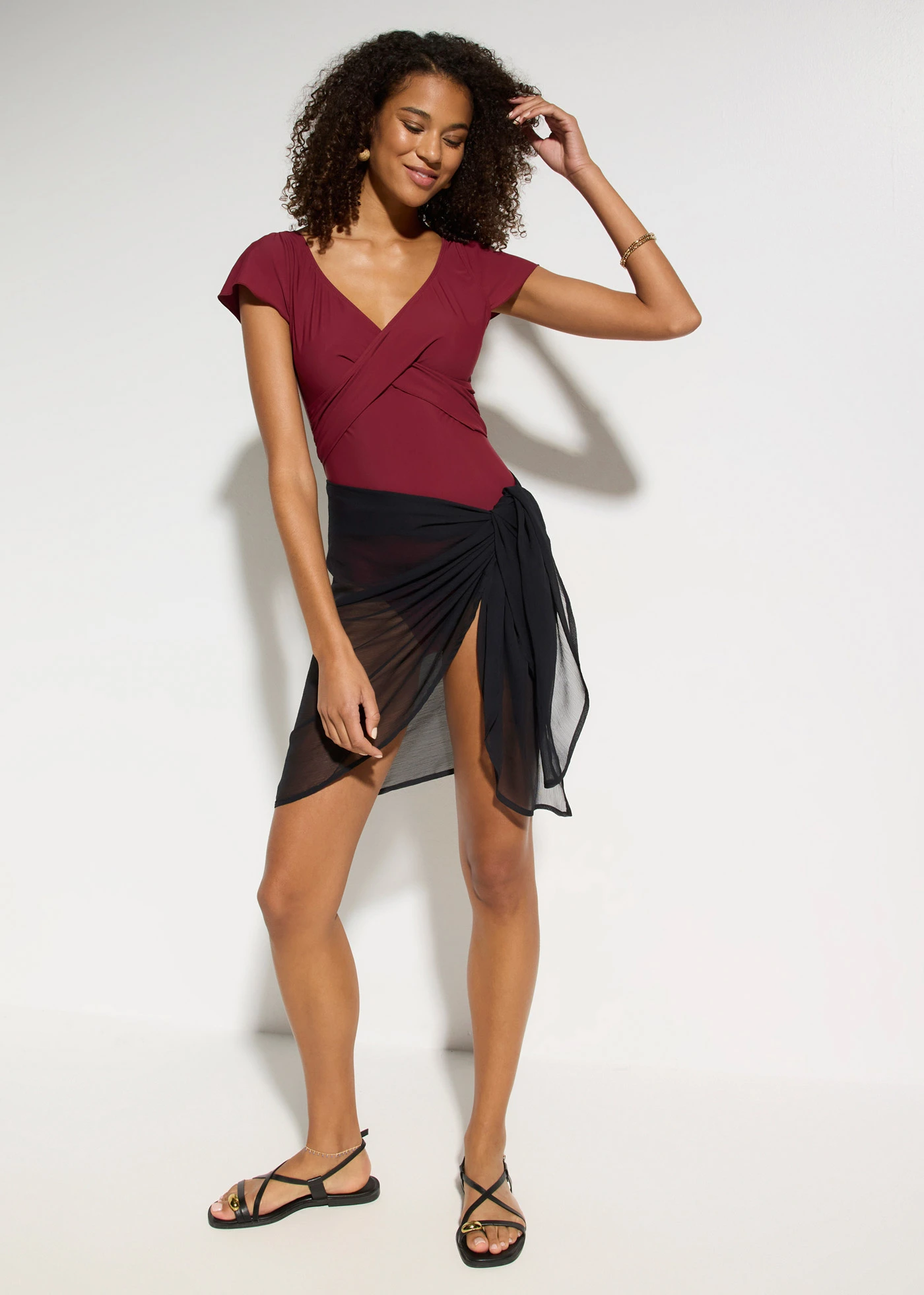 Licht corrigerend badpak in wikkellook • bordeaux • bonprix online shop