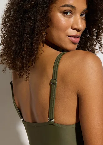 Maillot 1 pièce asymétrique avec volant • olive foncé • Boutique bonprix