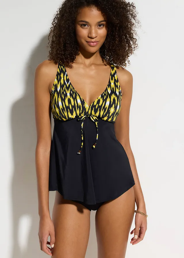Tankini met brede bandjes (2-dlg. set), Kleur: zwart-geel print