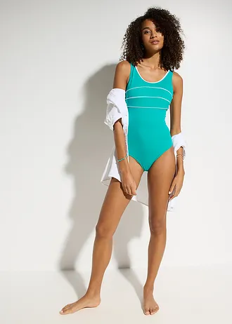 Costum de baie cu cusături ornamentale • verde-smarald-alb • magazin bonprix