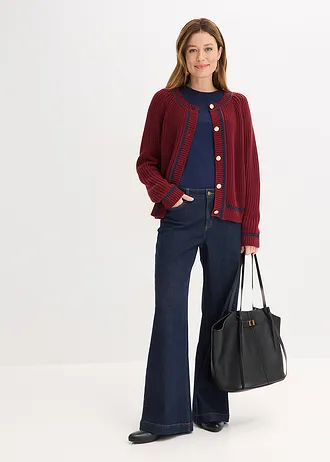 Jachetă tricotată cu dungi contrast • roșu-rubiniu-bleumarin • magazin bonprix