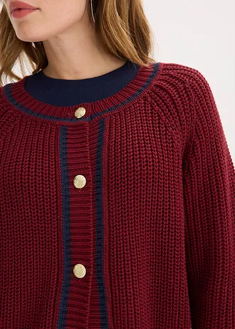 Jachetă tricotată cu dungi contrast • roșu-rubiniu-bleumarin • magazin bonprix