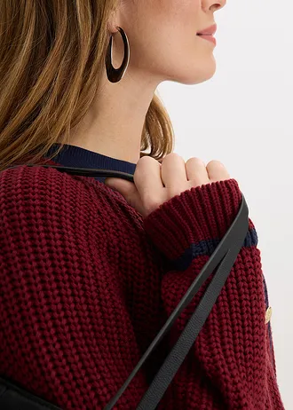 Jachetă tricotată cu dungi contrast • roșu-rubiniu-bleumarin • magazin bonprix