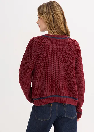 Gebreid vest met contrasterende strepen • robijnrood-donkerblauw • bonprix online shop