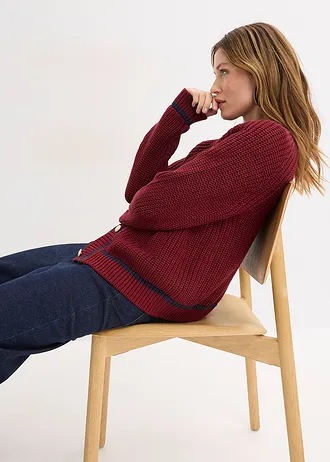 Gebreid vest met contrasterende strepen • robijnrood-donkerblauw • bonprix online shop