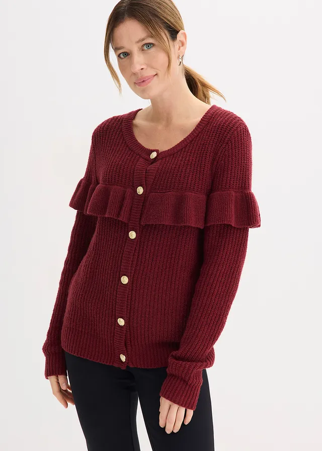 Fijn gebreid vest van katoenmix, Kleur: robijnrood