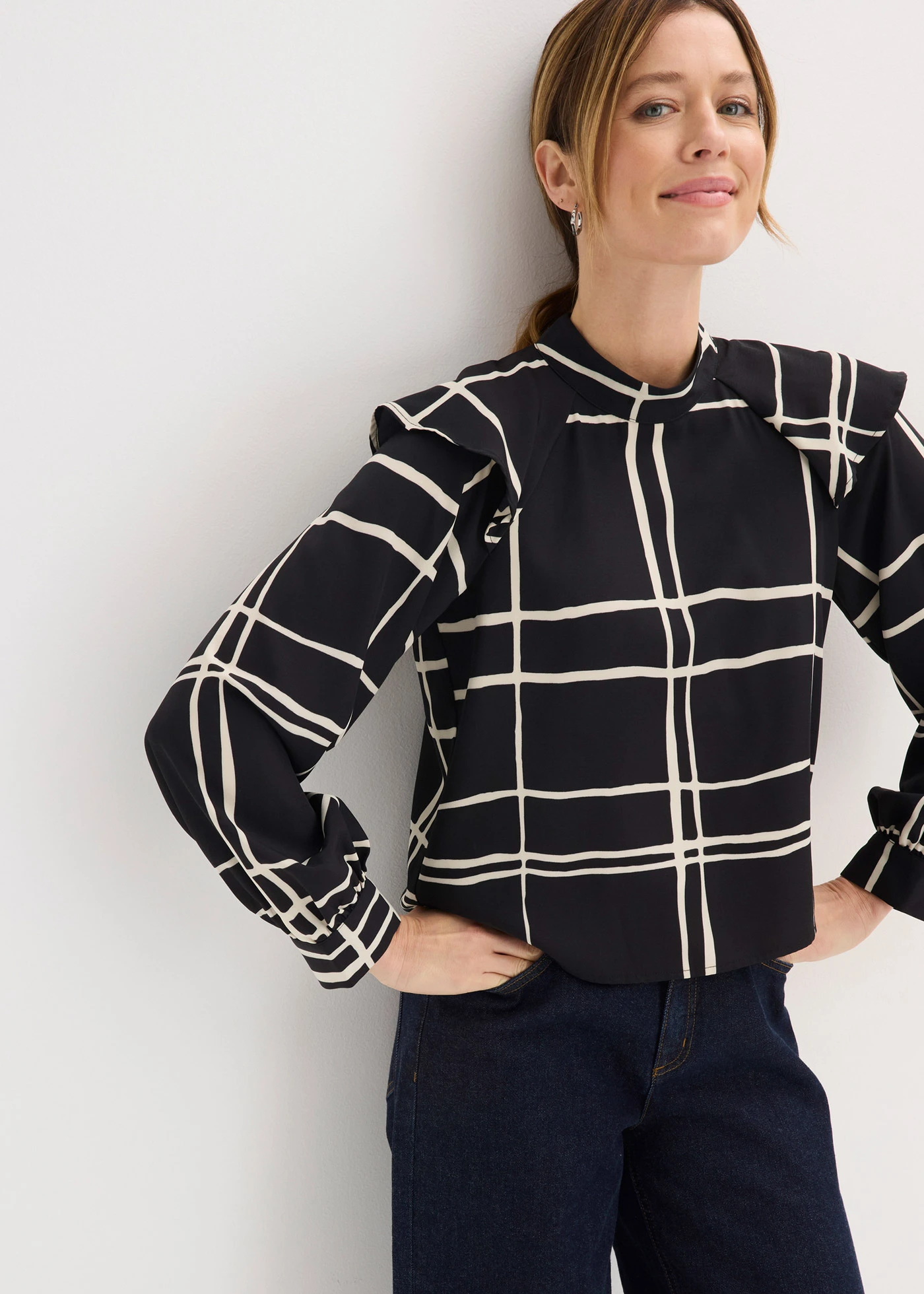 Blouse • zwart-crème geruit • bonprix online shop