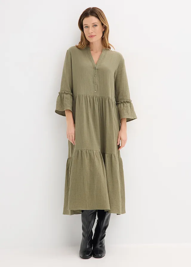 Robe longue en gaze de coton douce • olive • product-page.page-title-suffix