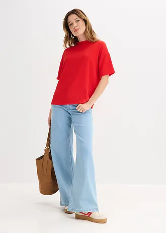 Shirt van crèpe, Kleur: aardbeirood