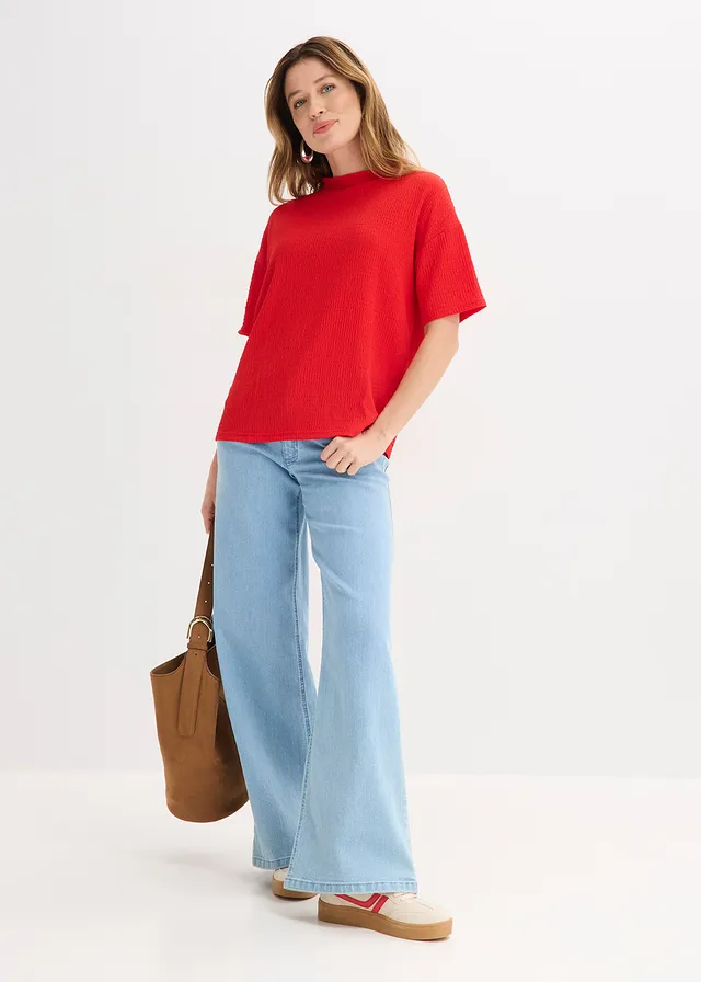 T-shirt en crêpe texturé, Couleur: fraise