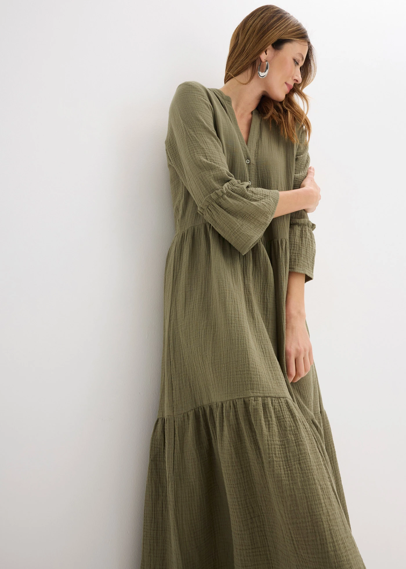 Robe longue en gaze de coton douce • olive • Boutique bonprix