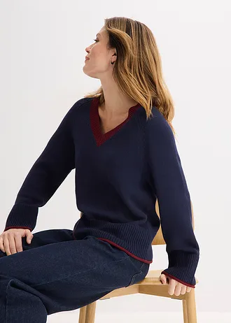 Trui met contrastrerende strepen • donkerblauw/robijnrood • bonprix online shop