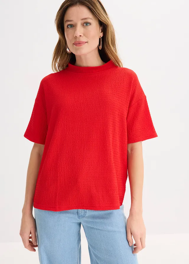 T-shirt en crêpe texturé, Couleur: fraise