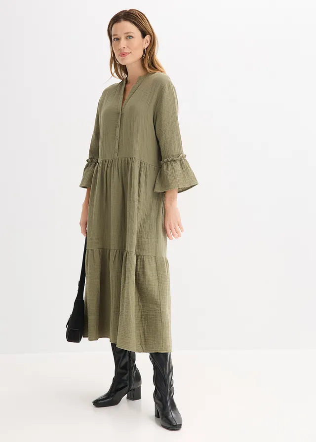 Robe longue en gaze de coton douce • olive • product-page.page-title-suffix