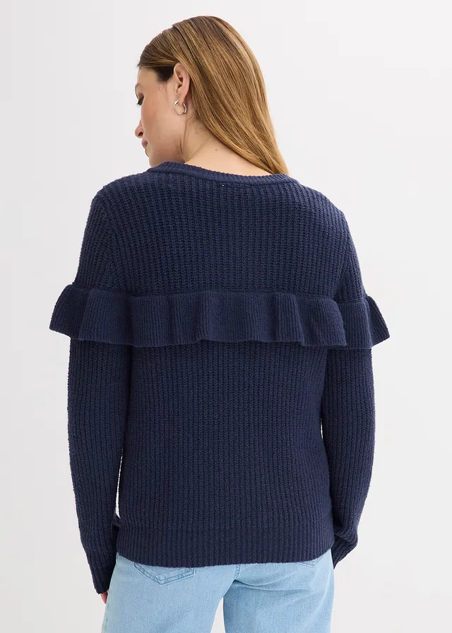 Fijn gebreid vest van katoenmix, Kleur: donkerblauw
