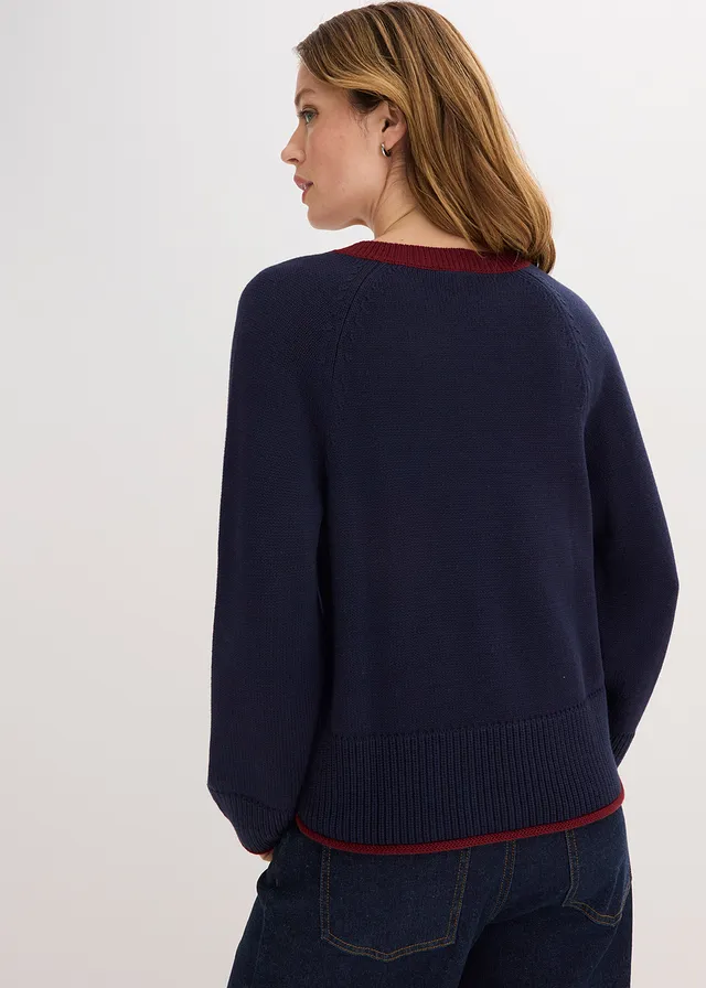 Trui met contrastrerende strepen • donkerblauw/robijnrood • product-page.page-title-suffix