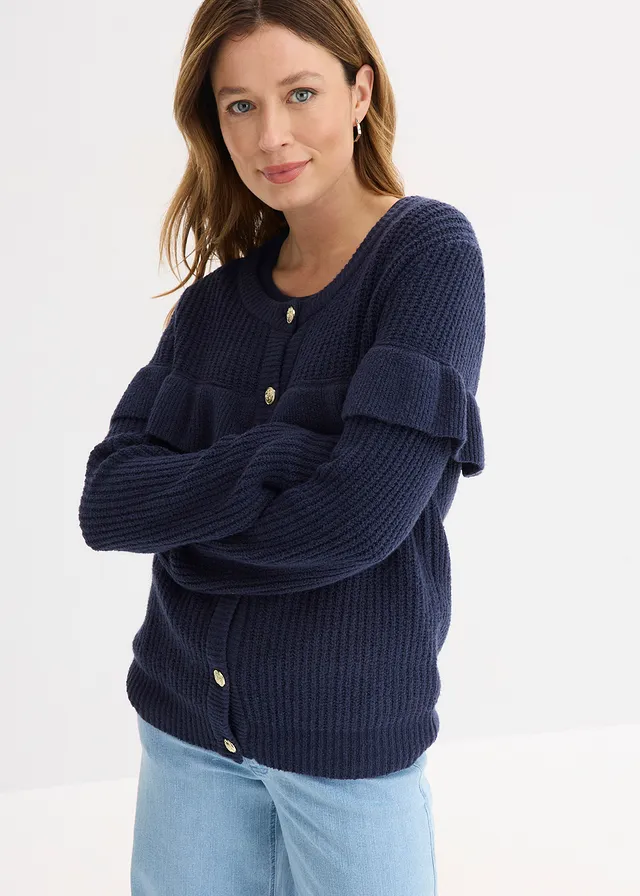 Fijn gebreid vest van katoenmix, Kleur: donkerblauw