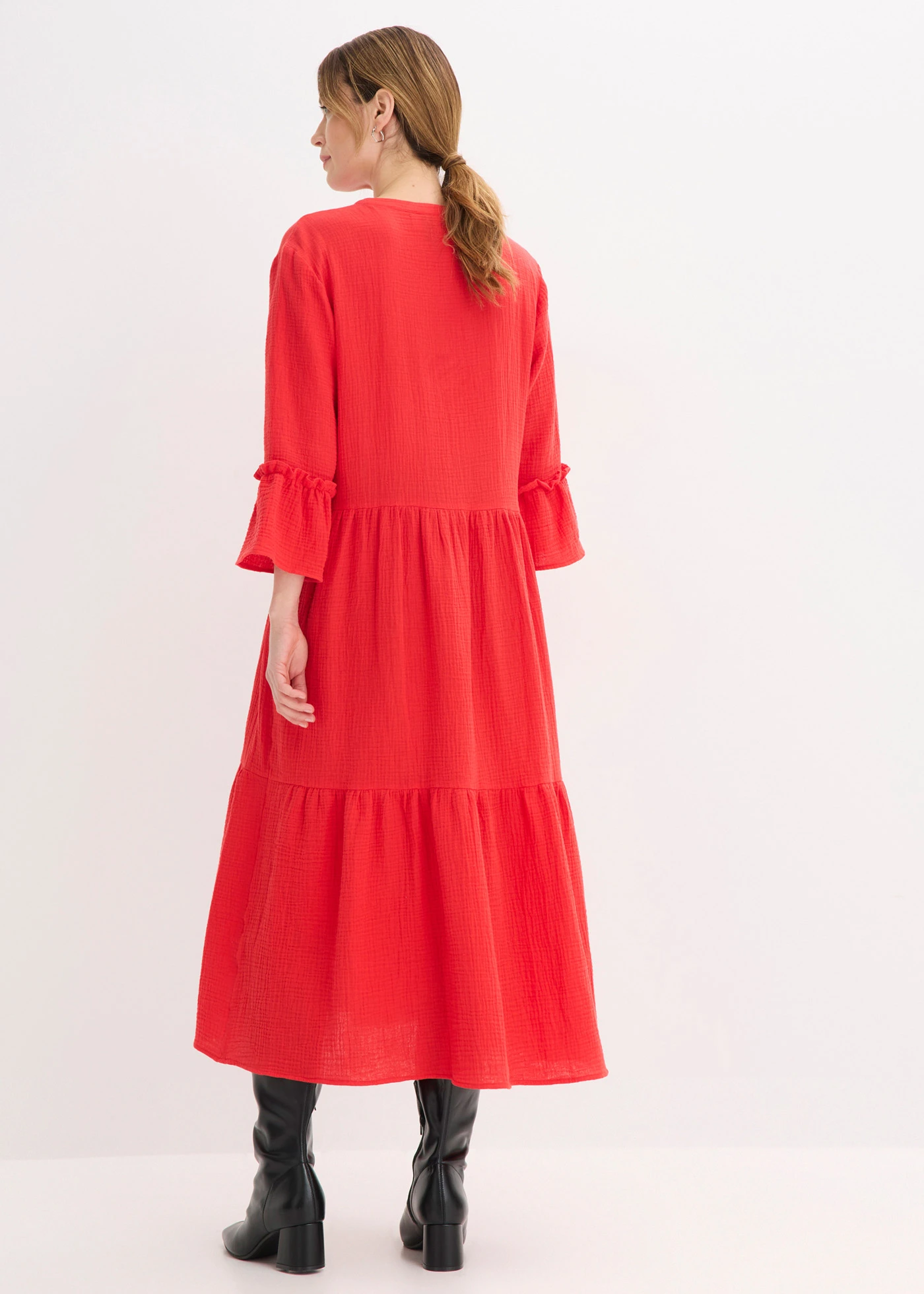 Rochie midi din muselină moale • roşu-căpşună • magazin bonprix