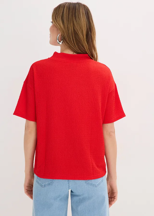 T-shirt en crêpe texturé, Couleur: fraise