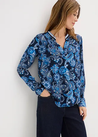 Tuniekblouse van soepele viscose, Kleur: donkerblauw-middenblauw paisley
