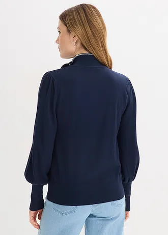 Sweter z mieszanki wiskozy • granatowo-biały • sklep bonprix