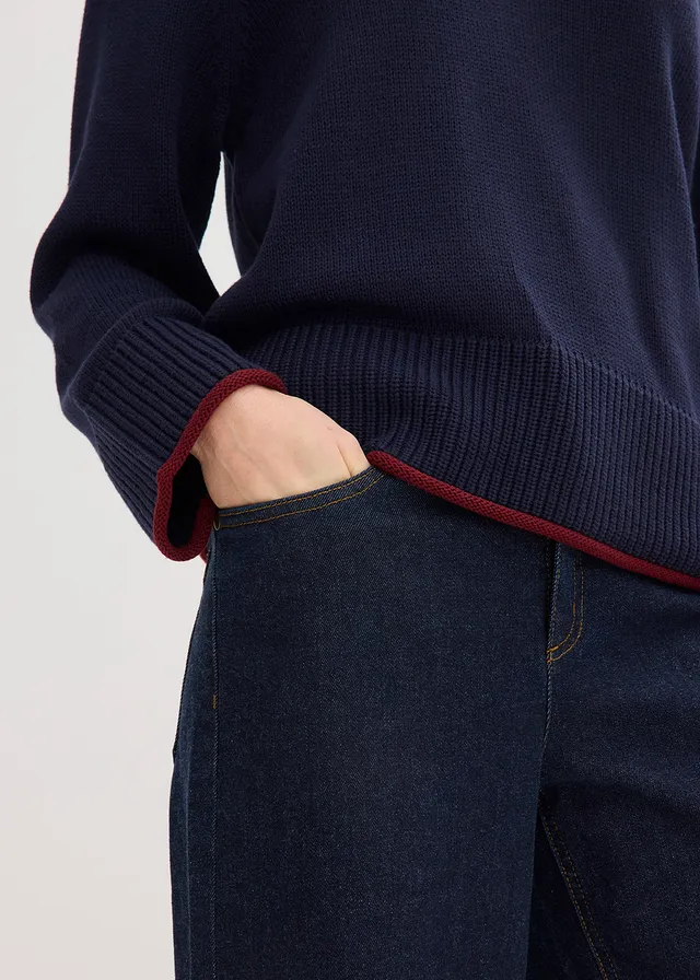 Trui met contrastrerende strepen • donkerblauw/robijnrood • product-page.page-title-suffix
