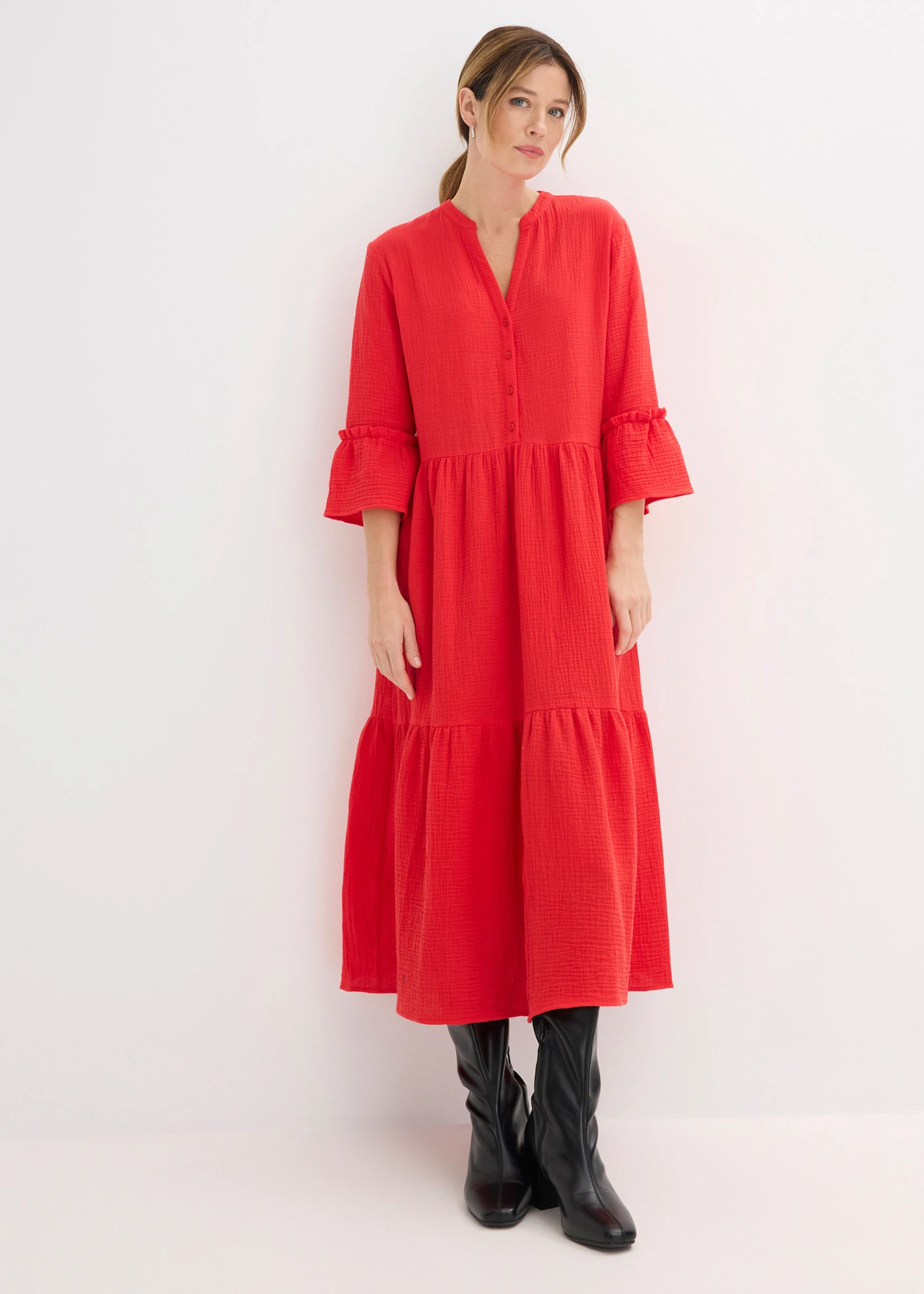 Rochie maxi din muselină moale • roșu-căpșună • magazin bonprix