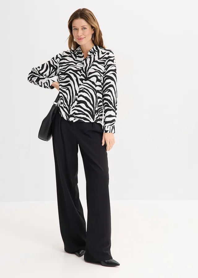 Blouse van soepele viscose, Kleur: zebraprint zwart-wit