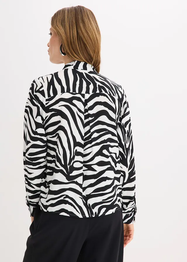 Chemisier en viscose fluide, Couleur: noir/blanc zèbre