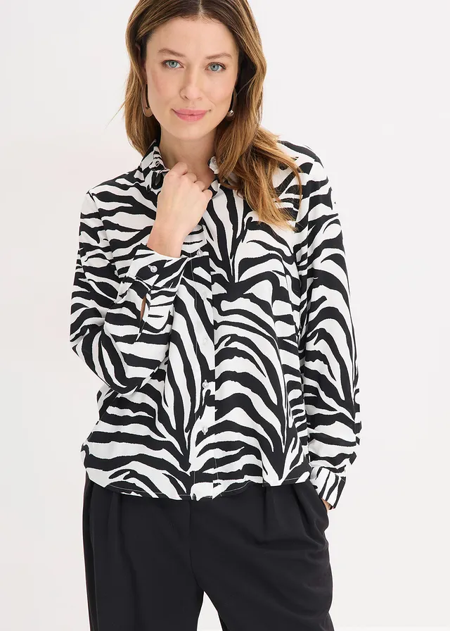 Blouse van soepele viscose, Kleur: zebraprint zwart-wit