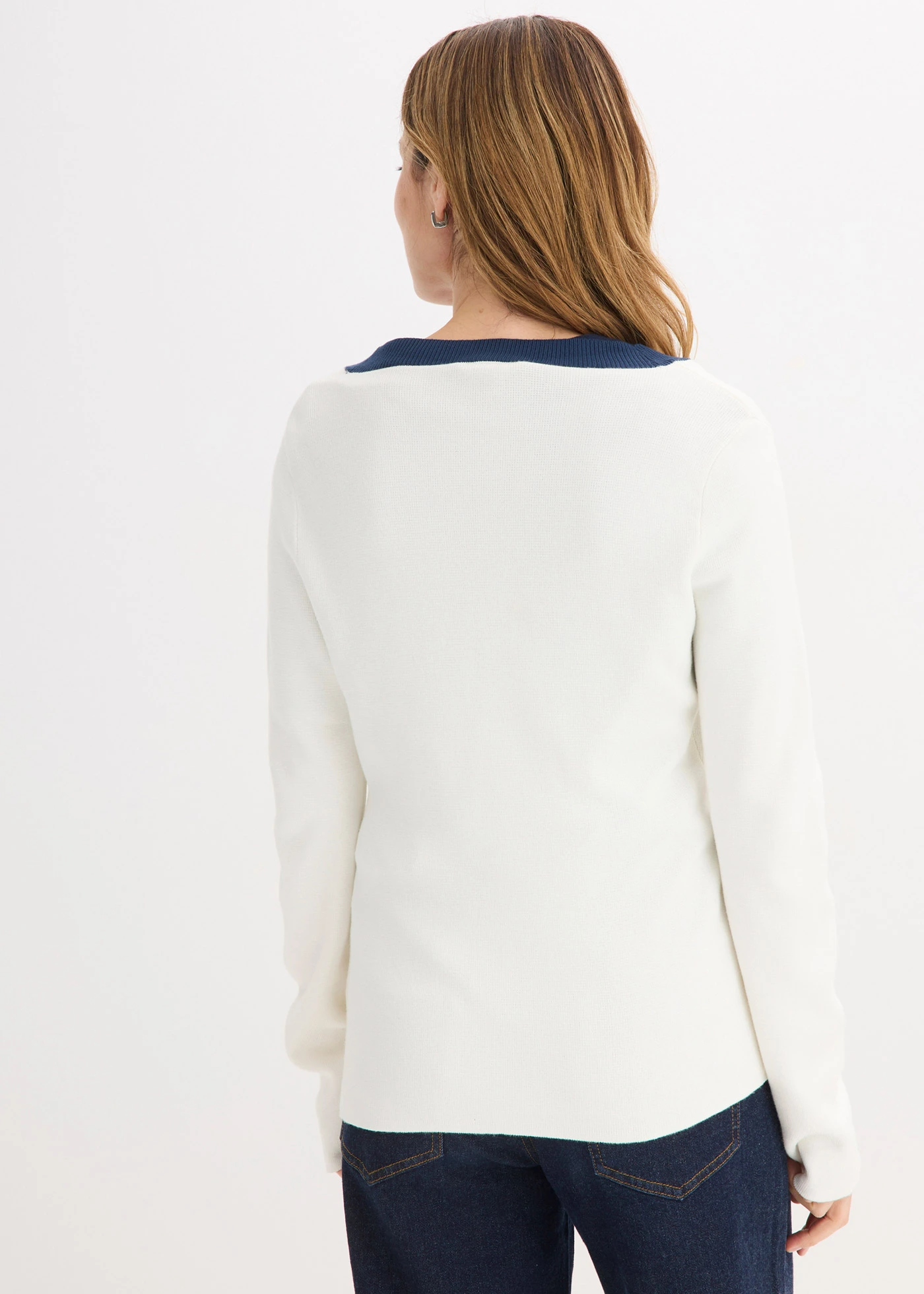 Gilet en maille • écru-bleu foncé • Boutique bonprix