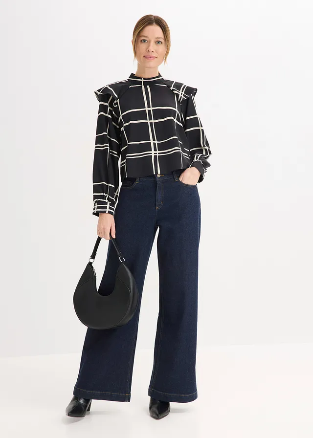 Bluză • negru-crem cadrilat • magazin bonprix