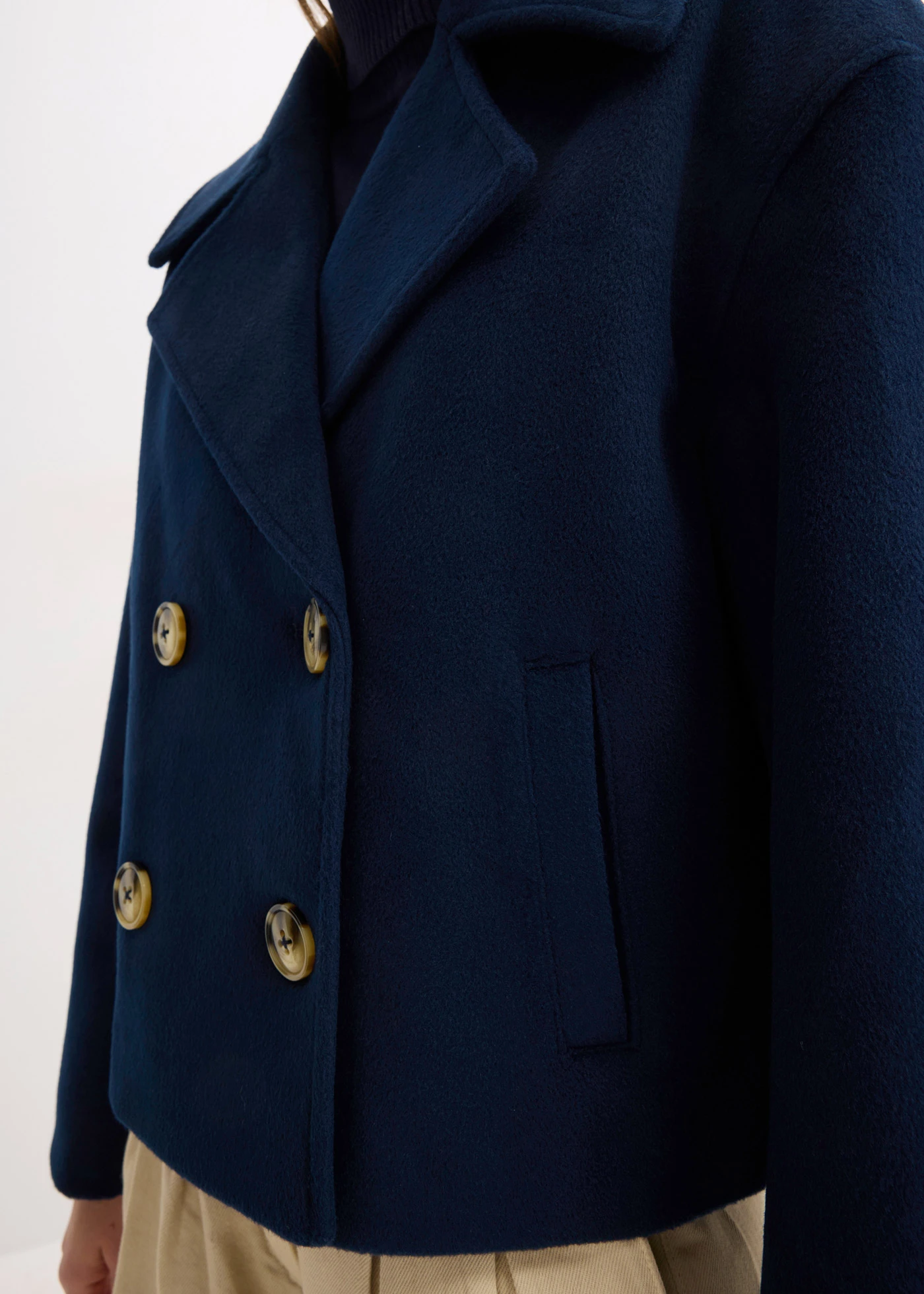 Geacă în stil trenci oversize, cu aspect de lână • bleumarin • magazin bonprix