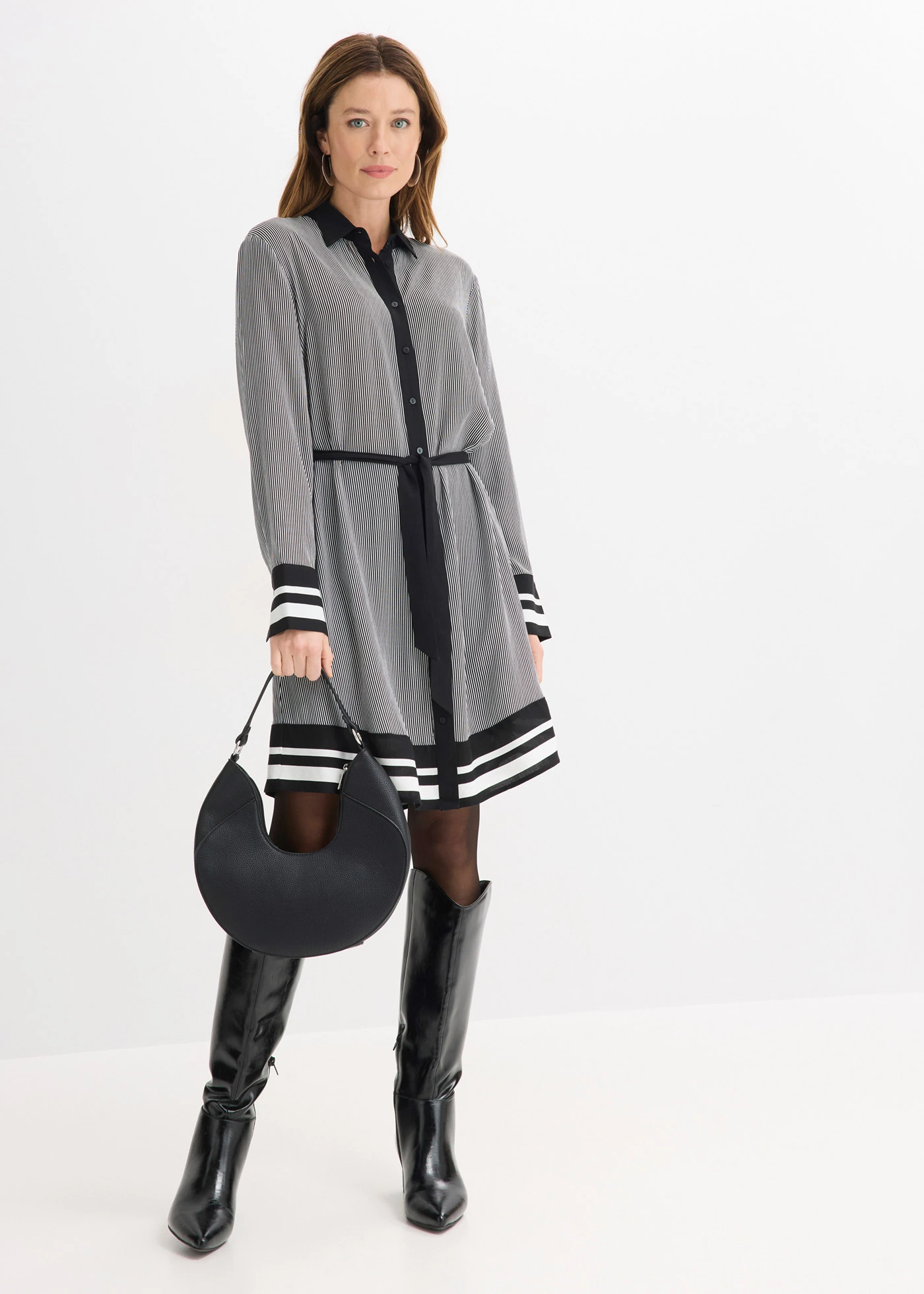 Robe-chemise • noir/blanc rayé • Boutique bonprix