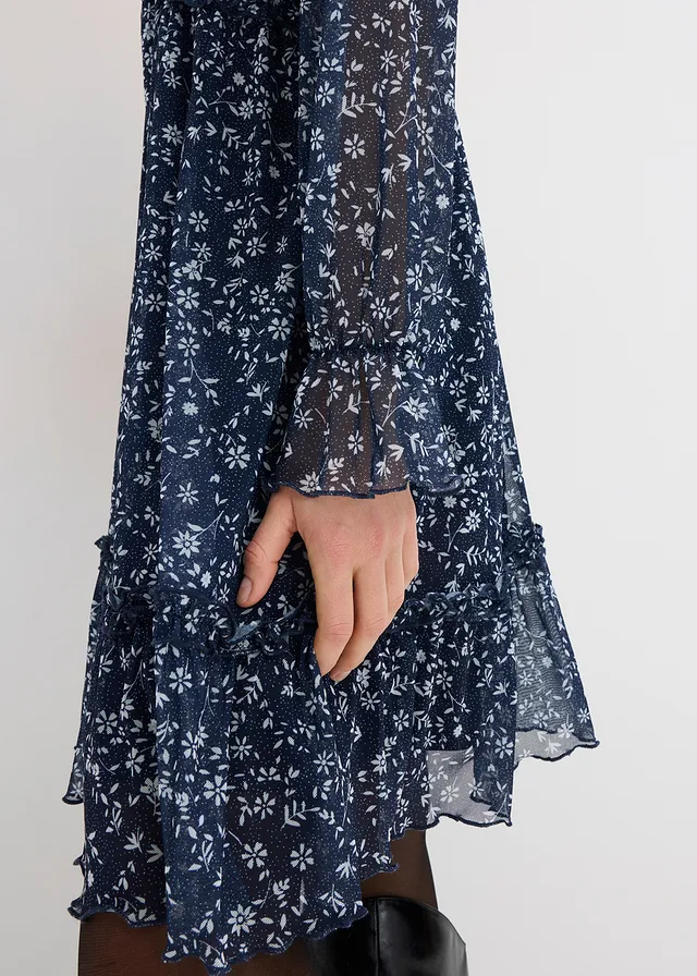 Mini jurk van fijn mesh • donkerblauw/wit gebloemd • product-page.page-title-suffix