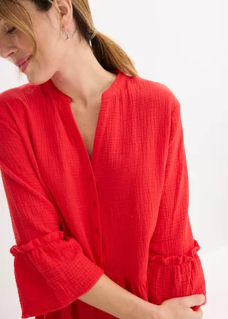 Rochie midi din muselină moale • roşu-căpşună • magazin bonprix