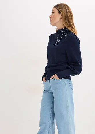 Sweter z mieszanki wiskozy • granatowo-biały • sklep bonprix