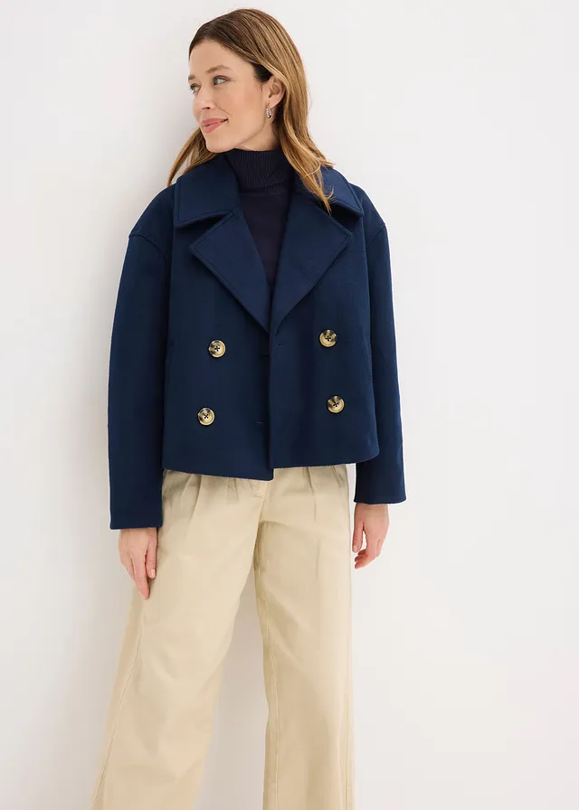 Oversized trenchcoat in wollen look • donkerblauw • product-page.page-title-suffix