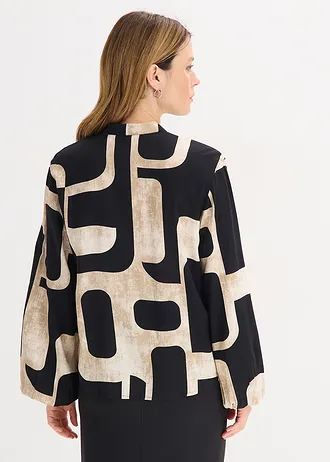 Blouse met strik van soepelvallende viscose • zwart-crème grafische print • bonprix online shop