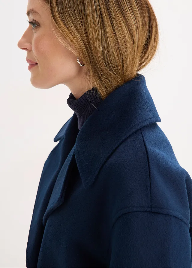 Oversized trenchcoat in wollen look • donkerblauw • product-page.page-title-suffix