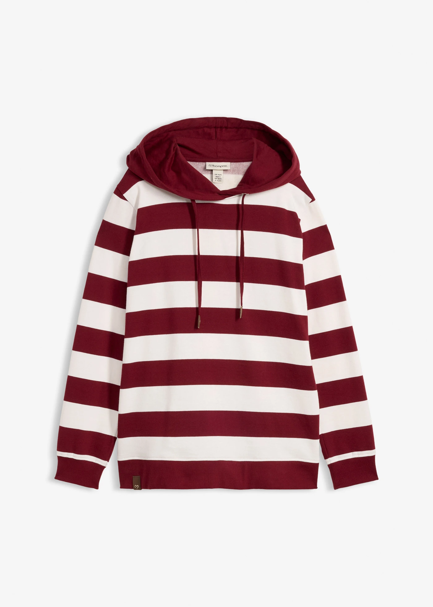 Sweat à capuche 100% coton • rouge rubis/écru rayé • Boutique bonprix