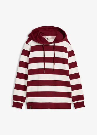 Sweat-shirt à capuche 100% coton • rouge rubis/écru rayé • Boutique bonprix