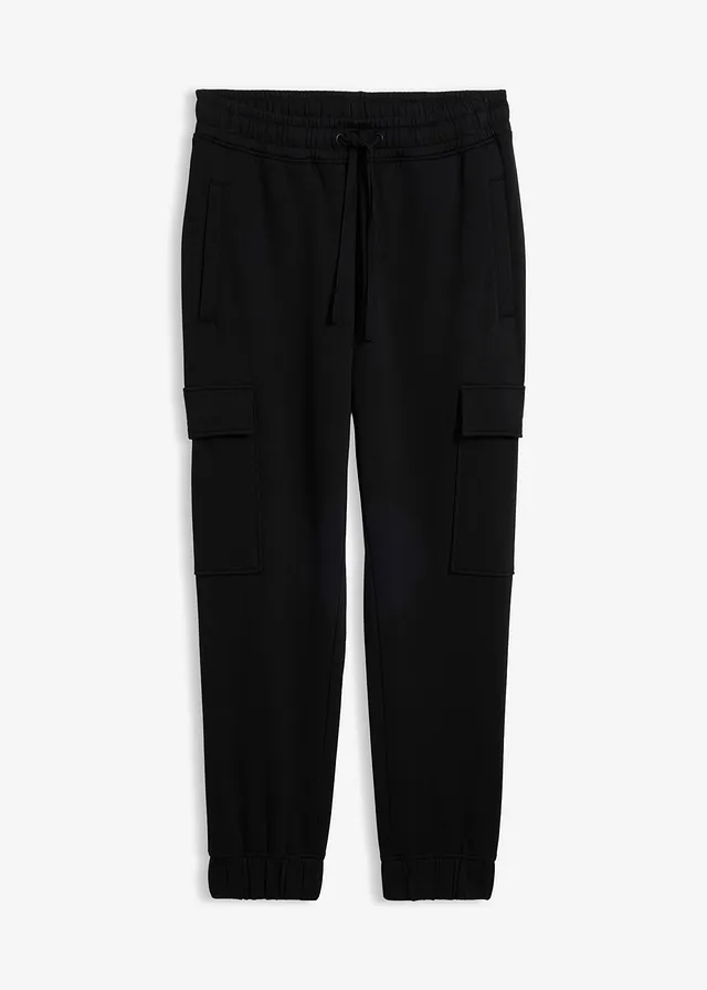Joggingbroek met cargozakken, loose fit, Kleur: zwart